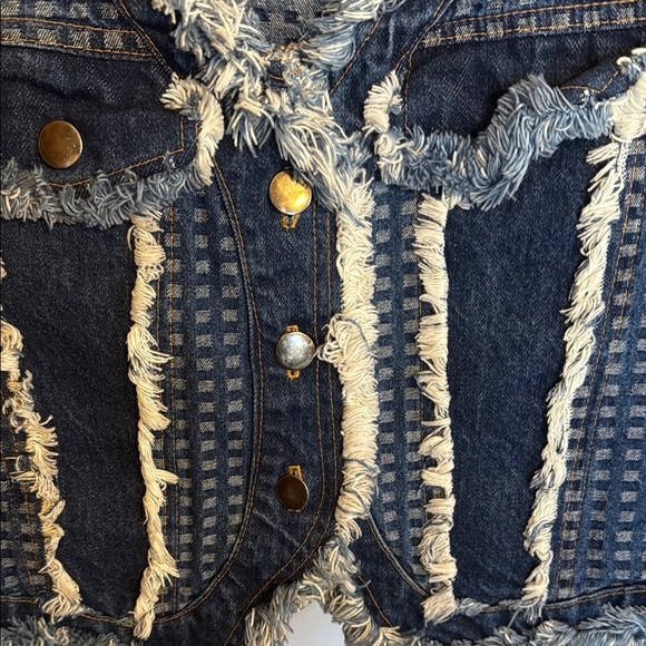 Vintage Simply Barbara of Colorado Frayed Denim Vest with Checkered Pattern - Picture 3 of 10